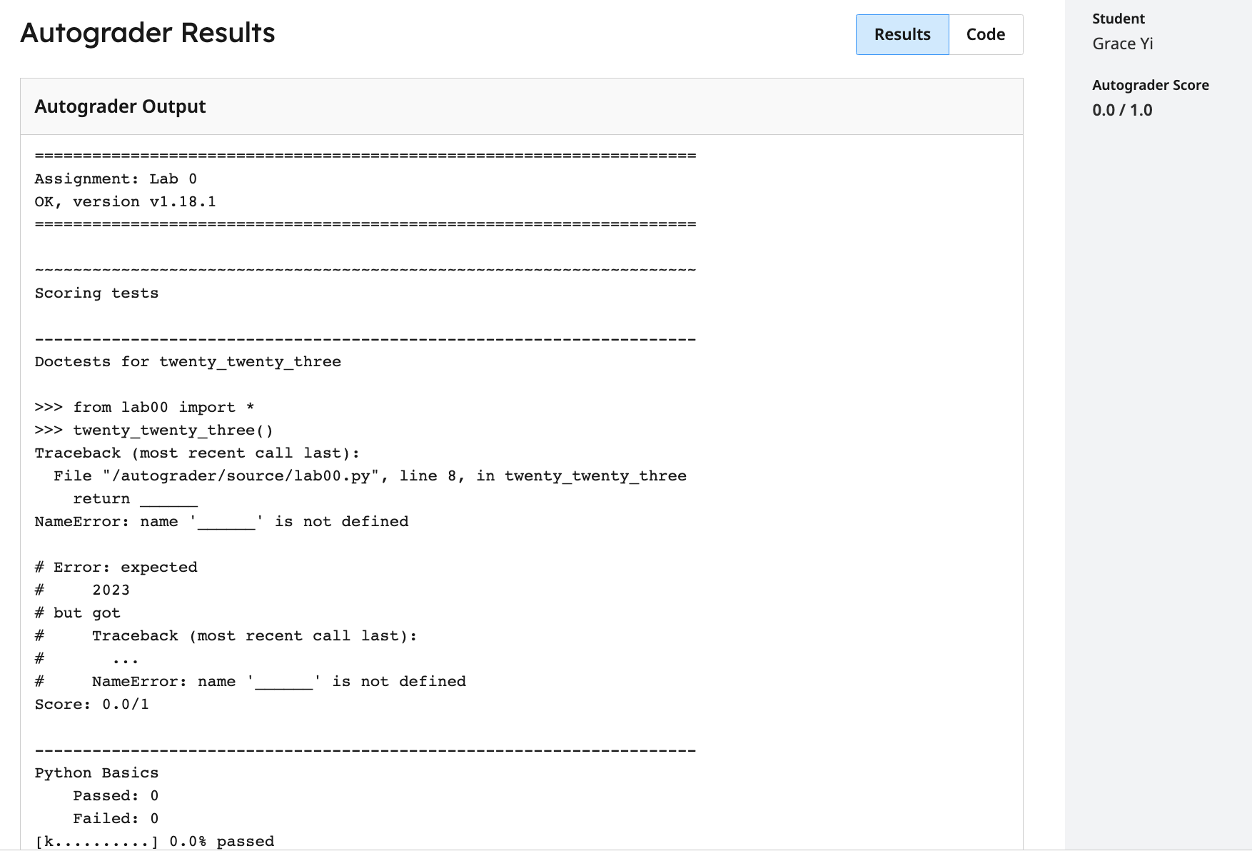 gradescope results