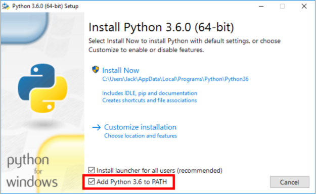 Check the box that says Add Python 3.XX to PATH